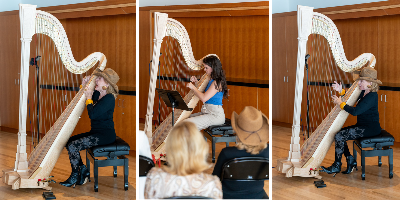 Francinelee tries the harp
